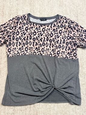 Coeur de Vague women’s Leopard-Print & Gray Short-Sleeve Twist Front Top